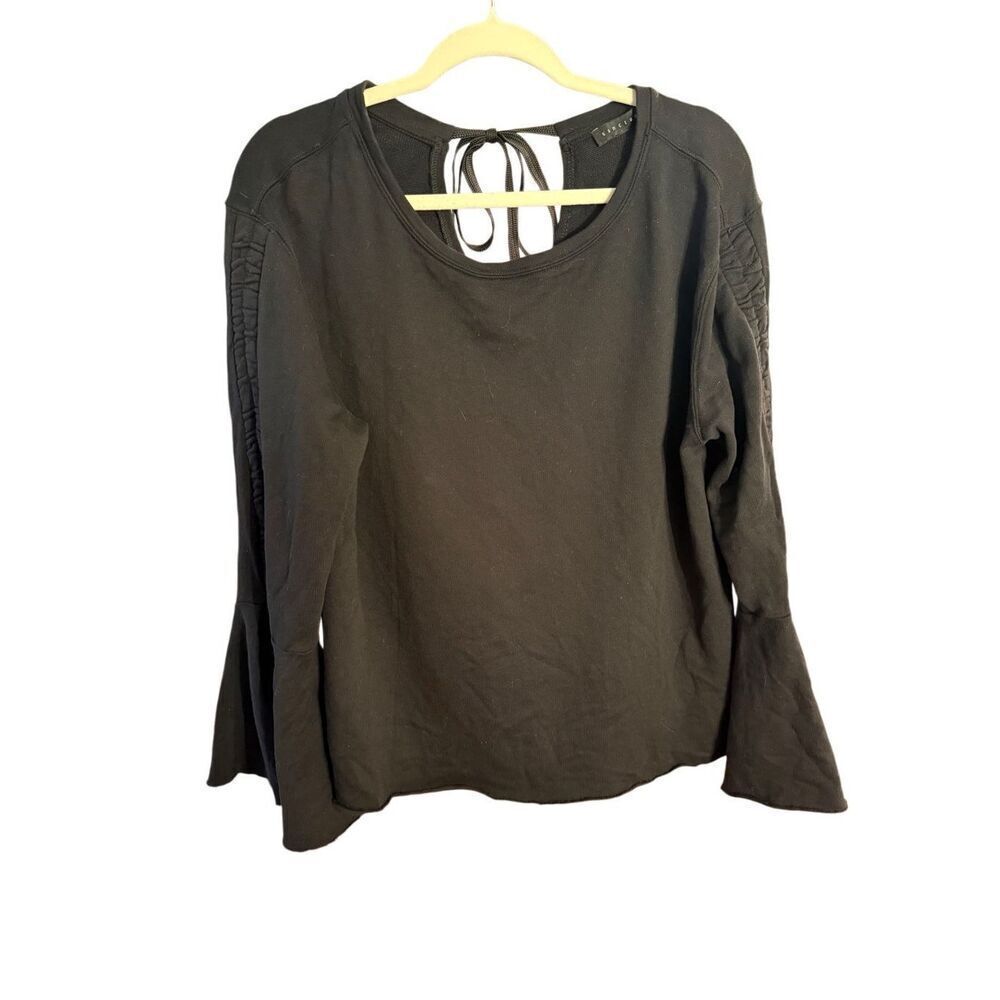 Sanctuary womens black long sleeve top with tie closure & bell sleeves sz M